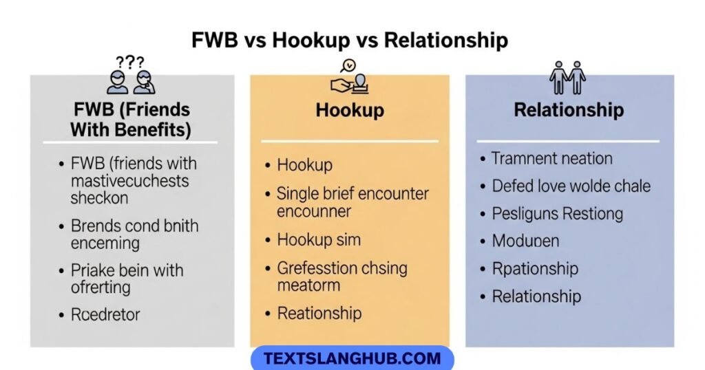 FWB vs hookup vs relationship difference comparison chart