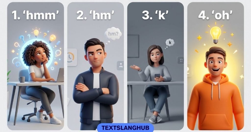"hmm" vs "hm" vs "k" vs "oh"